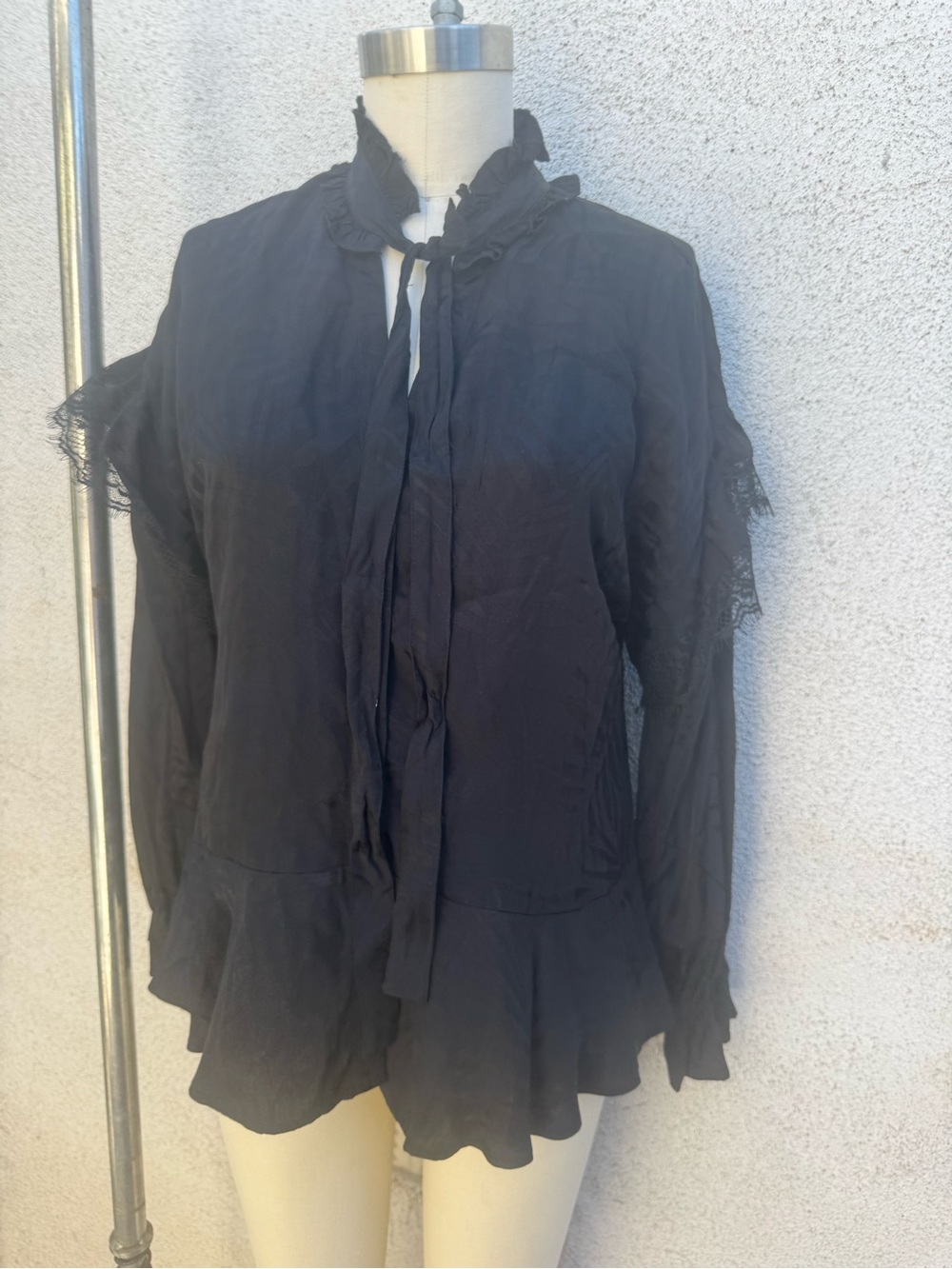Black Ruffled Button-Front Jacket - Picture 2 of 8